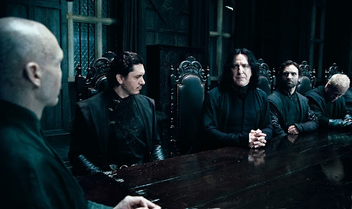 Ralph Fiennes as Lord Voldemort and Alan Rickman as Severus Snape (Deathly Hallows) Ralph Fiennes as Lord Voldemort and Alan Rickman as Severus Snape (Deathly Hallows)